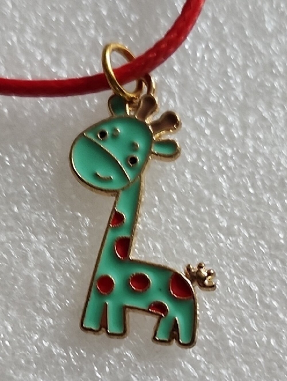 Hand Crafted Green and Red Enamel Giraffe Necklace